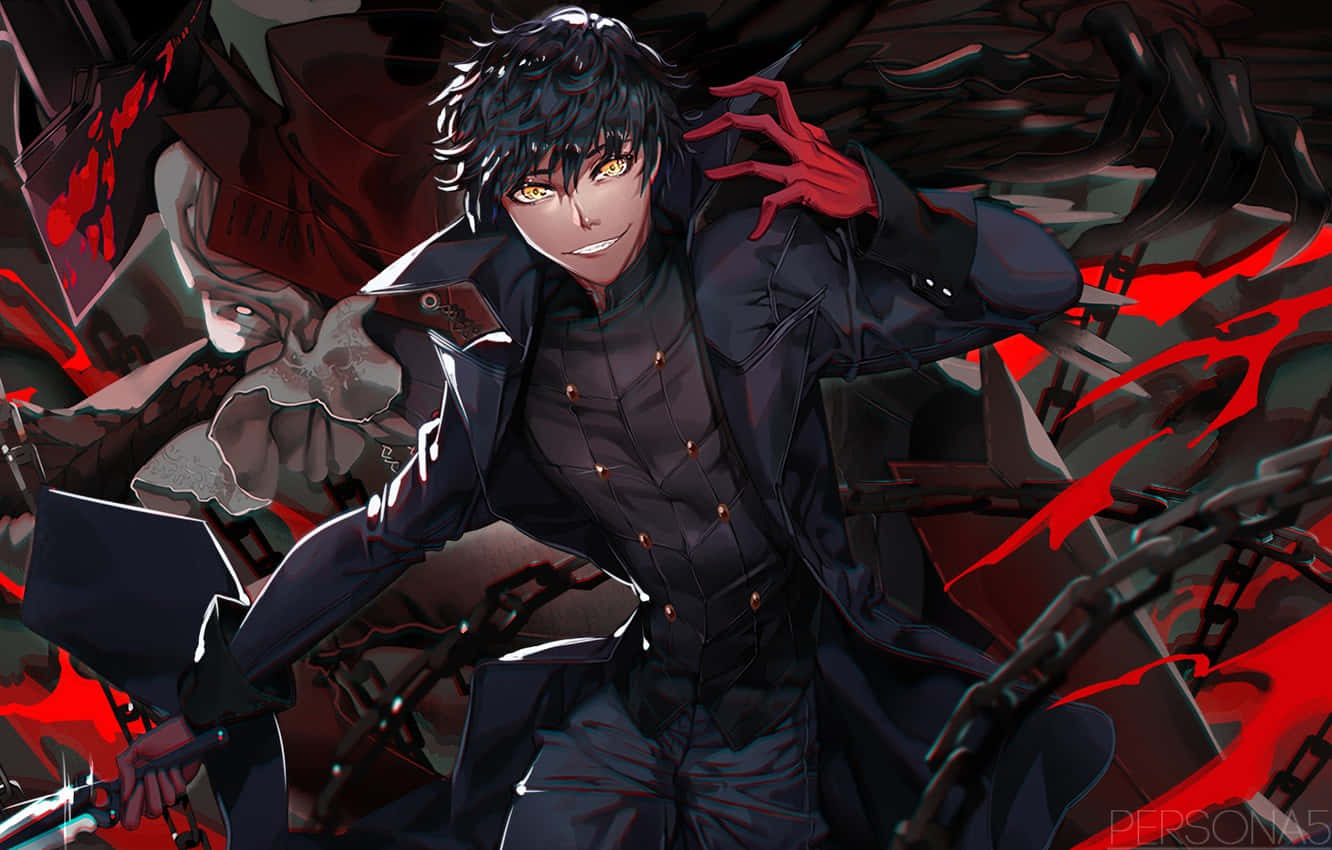 Dynamic red and black anime illustration Wallpaper