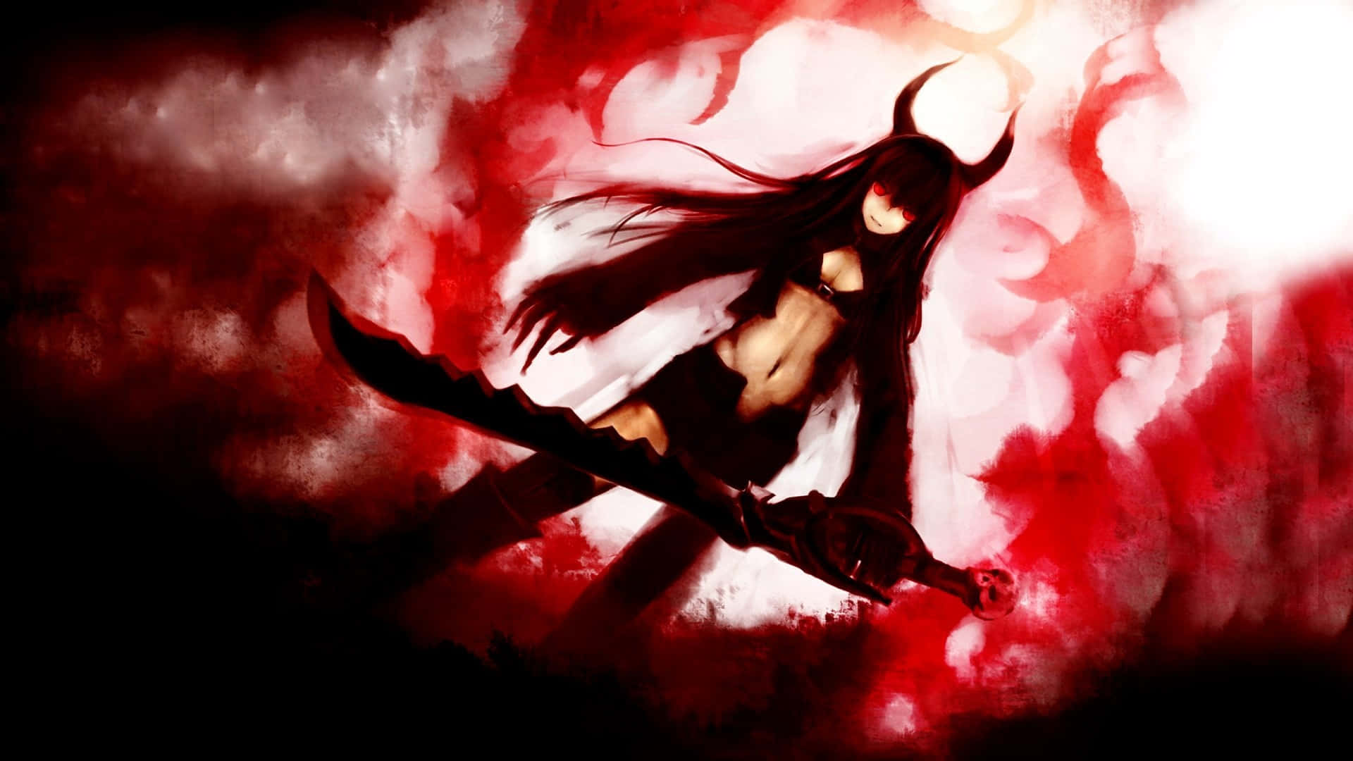 Billede af en ildevarslende anime-karakter med røde og sorte tøj. Wallpaper