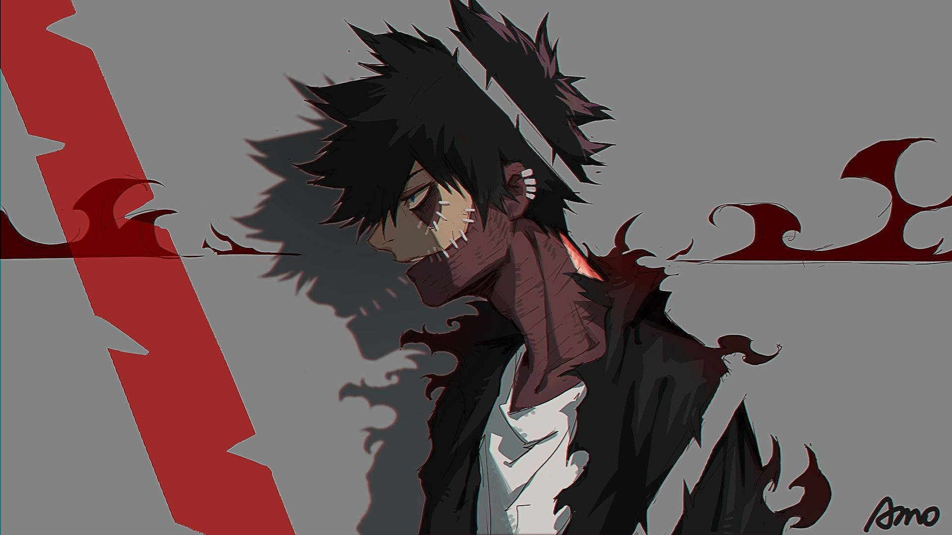 Red and black flames engulf Dabi Wallpaper