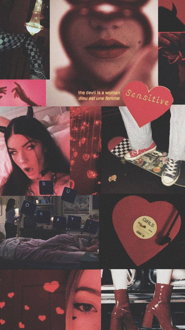 Red And Black E-girl Aesthetic Collage Wallpaper