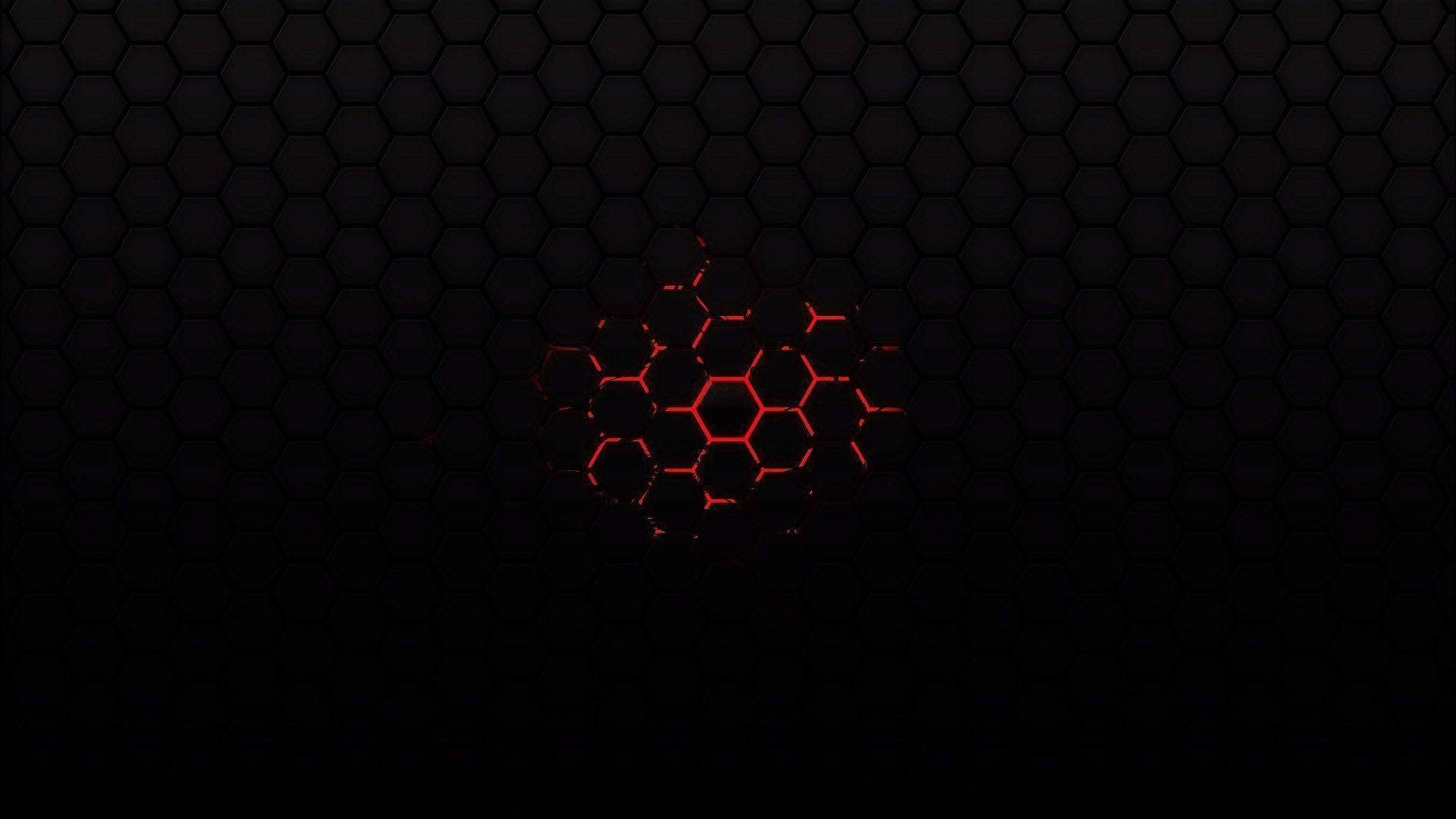 Solid Red and Black Hexagonal Pattern Wallpaper