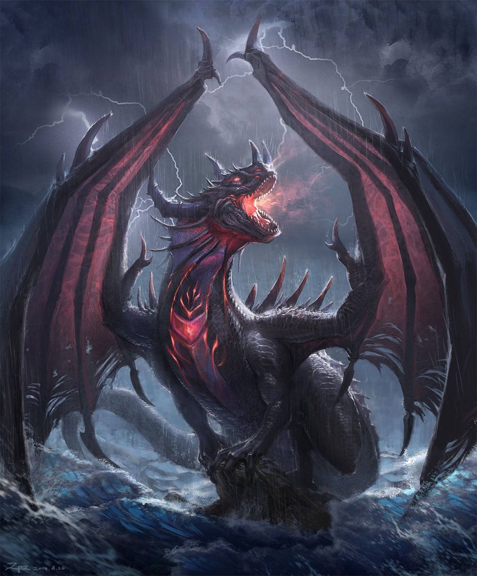 Red And Black Lightning Dragon Wallpaper