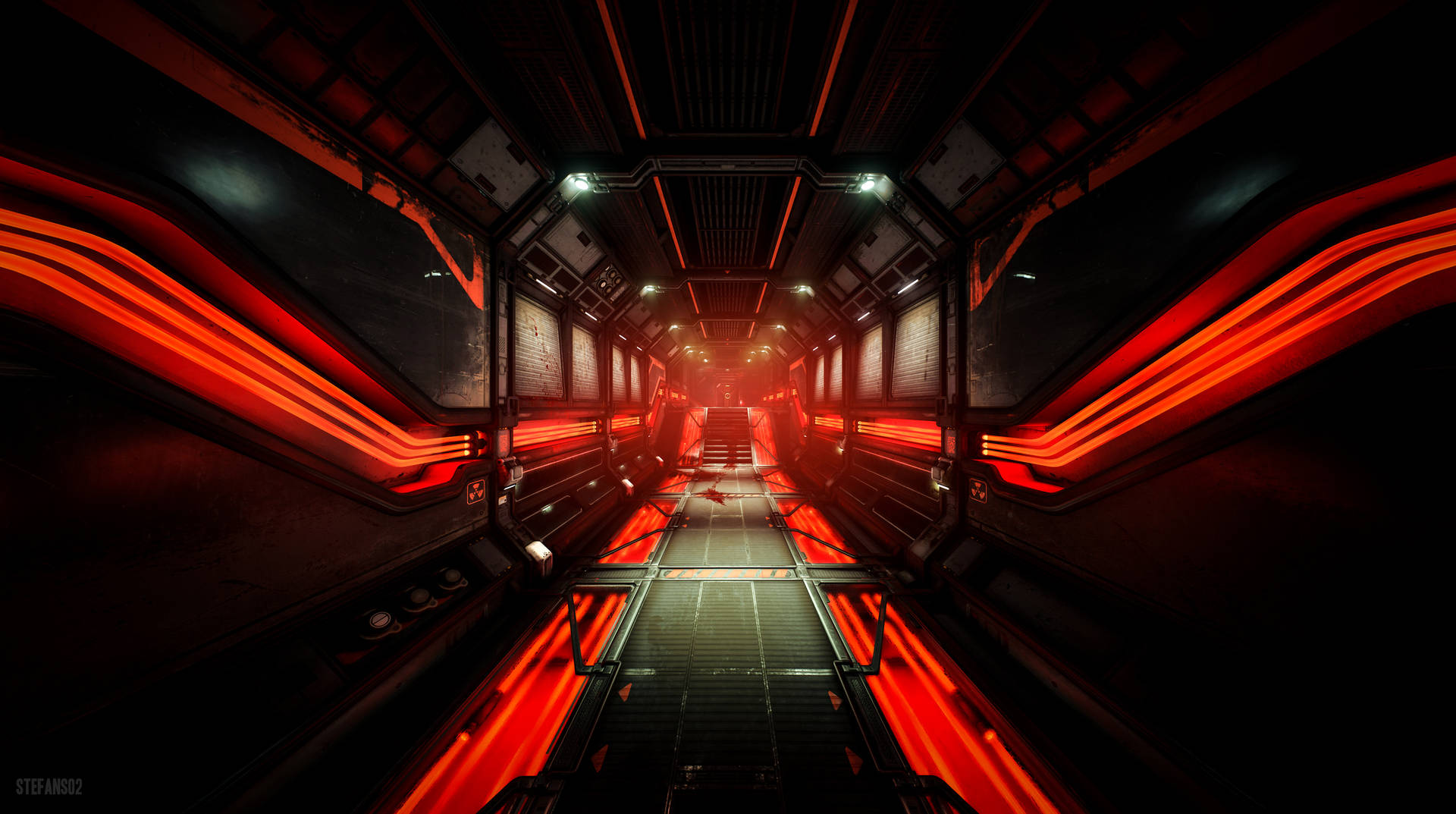 Rød og sort tunnel Doom 4K Wallpaper