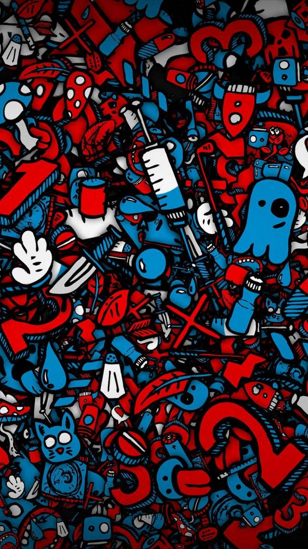 Roteund Blaue Abstrakte Wandgraffiti Iphone Hintergrund. Wallpaper