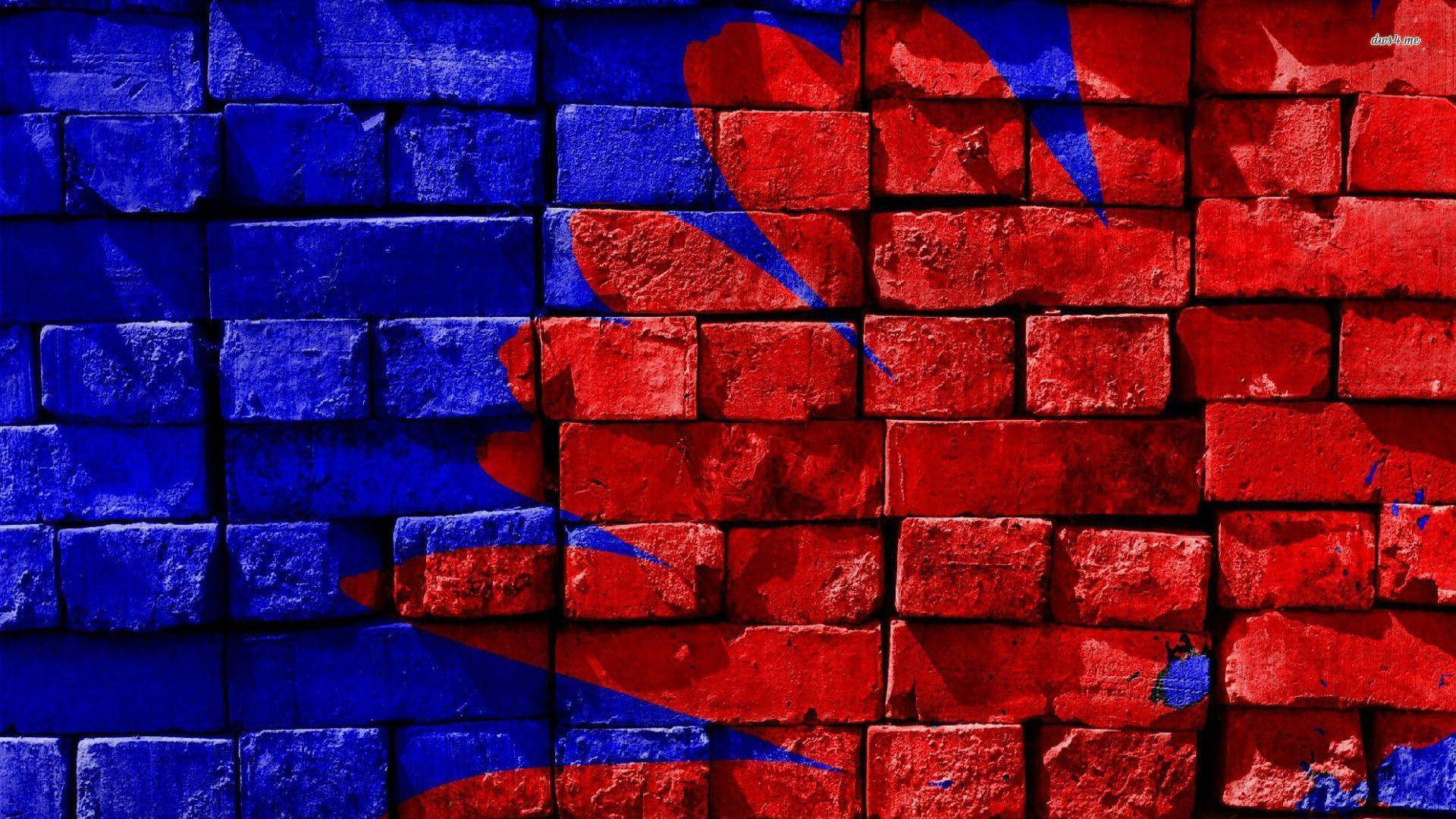 Red And Blue Brick Wall Wallpaper