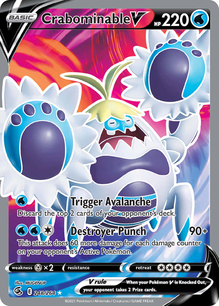Stunning Crabominable Pokémon Trading Card Against a Red and Blue Backdrop Wallpaper