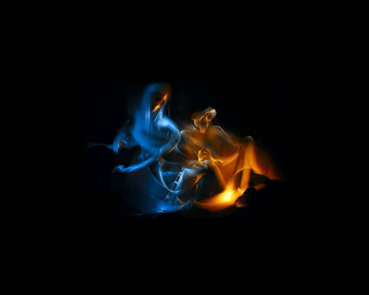 Figures Enveloped In Red And Blue Fire Wallpaper