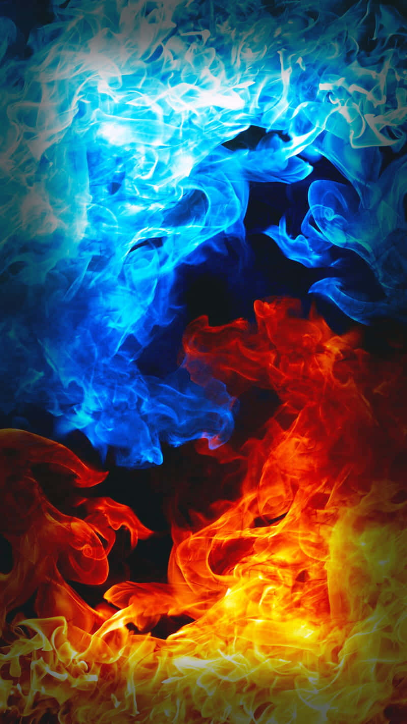 Combination of Red and Blue Fire Wallpaper