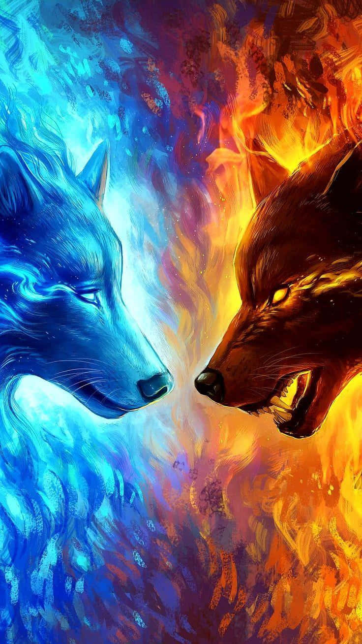 Blazing Red and Blue Fire Wallpaper