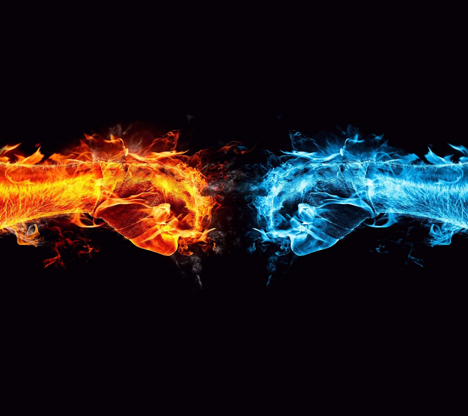 Red And Blue Flame Fists Wallpaper