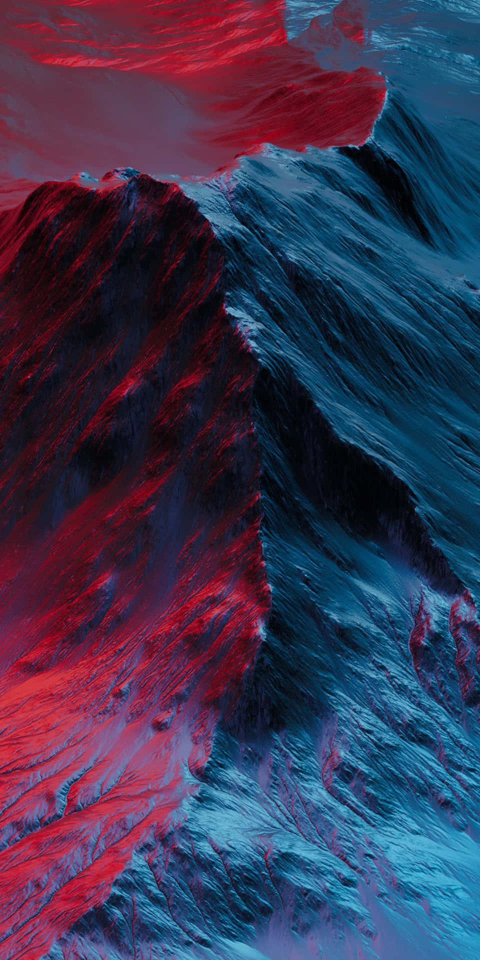 Et livligt rød og blå iPhone på et lyst baggrund, der fremhæver dens moderne design. Wallpaper
