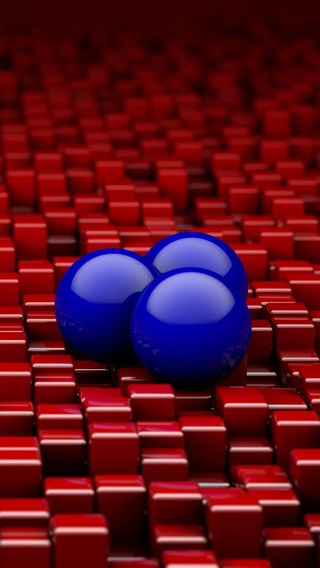 Tre blå bolde på røde kuber Wallpaper