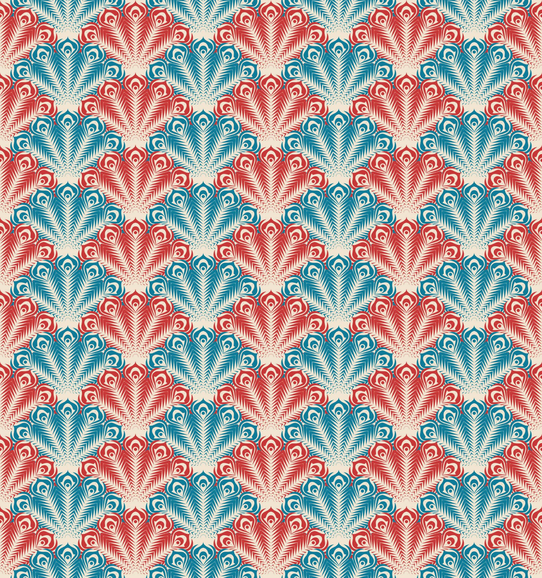 Red And Blue Retro Peacock Wallpaper