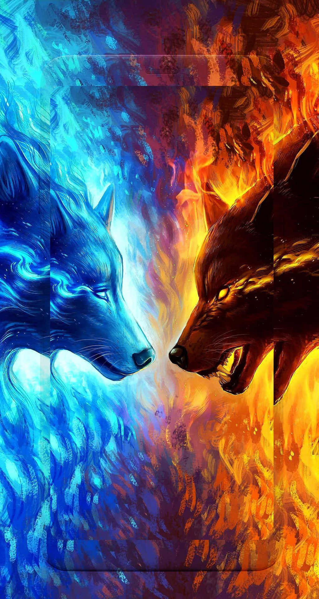 Image  "The Colorful Majesty of the Red and Blue Wolf" Wallpaper