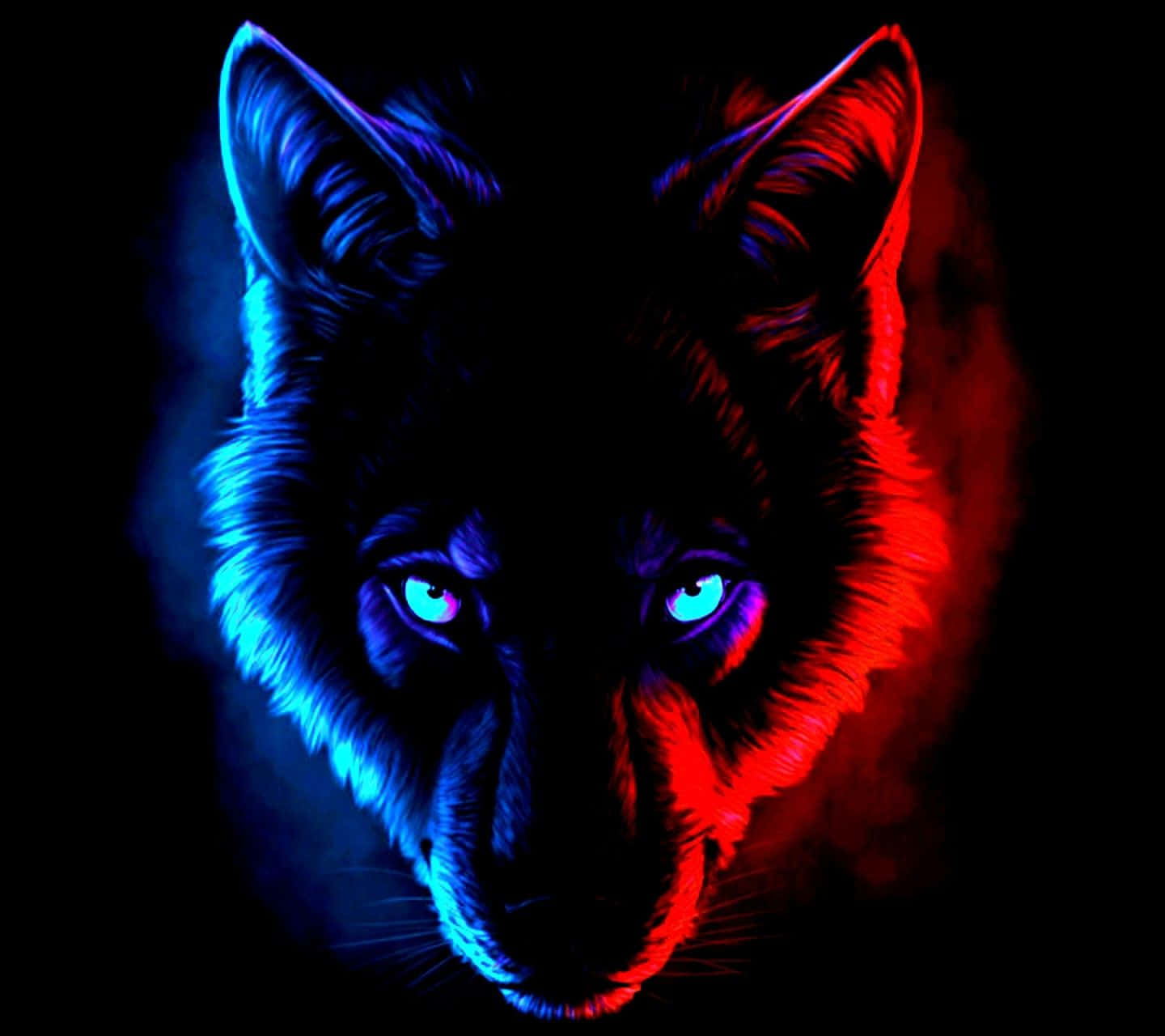 Intense Red and Blue Wolf Wallpaper