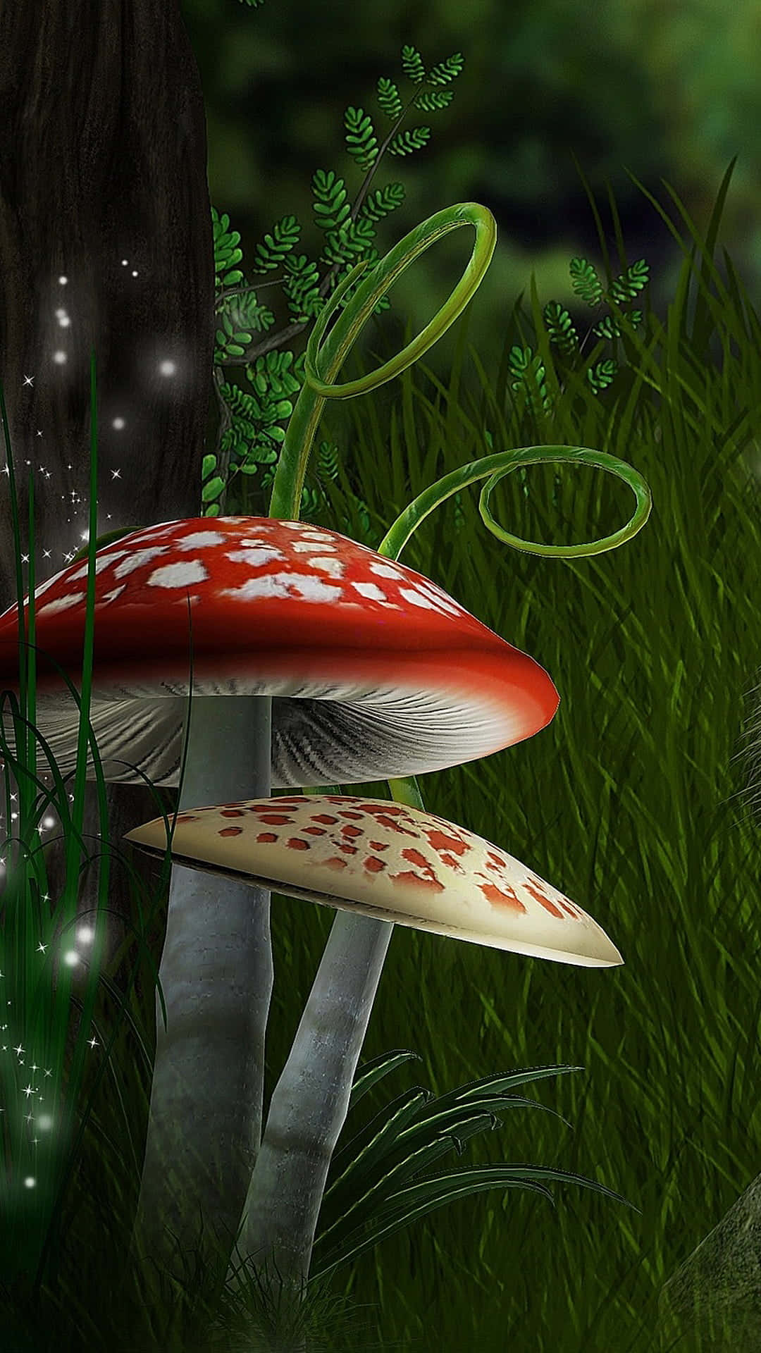 Porträtroter Pilz Und Grüner Hintergrund