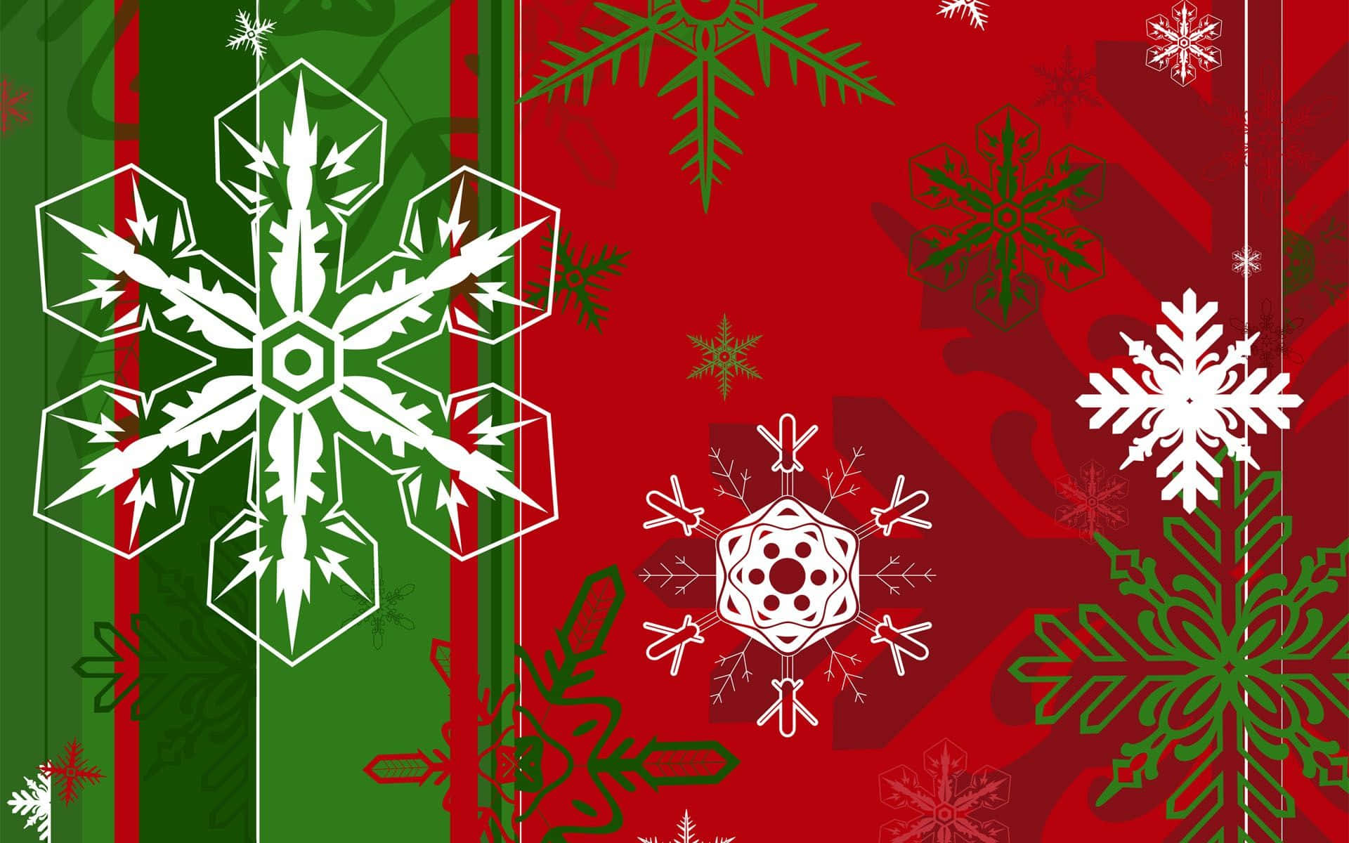 Red And Green Snow Flakes Christmas Background