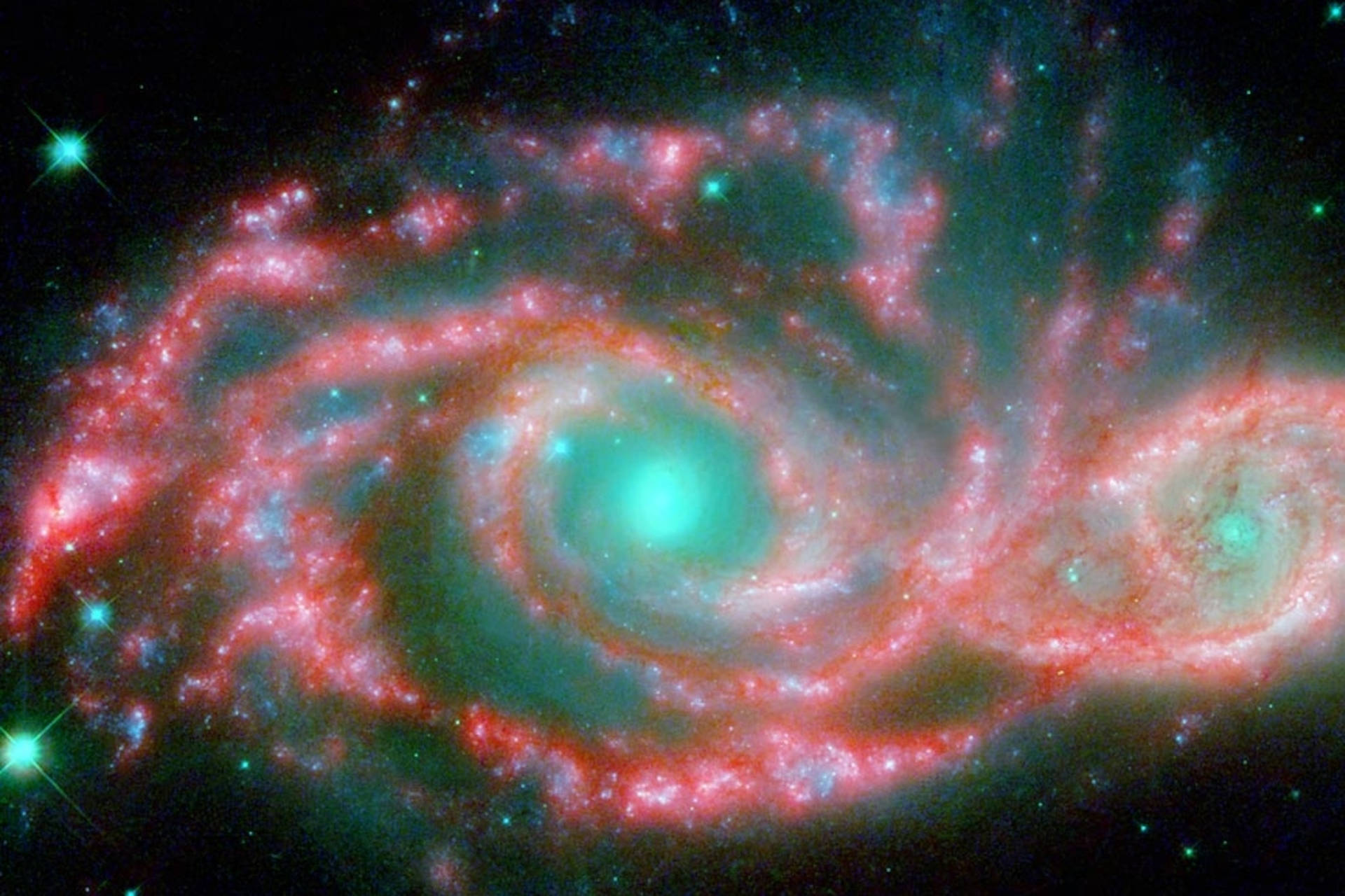 Roteund Grüne Galaxy Universell Wallpaper