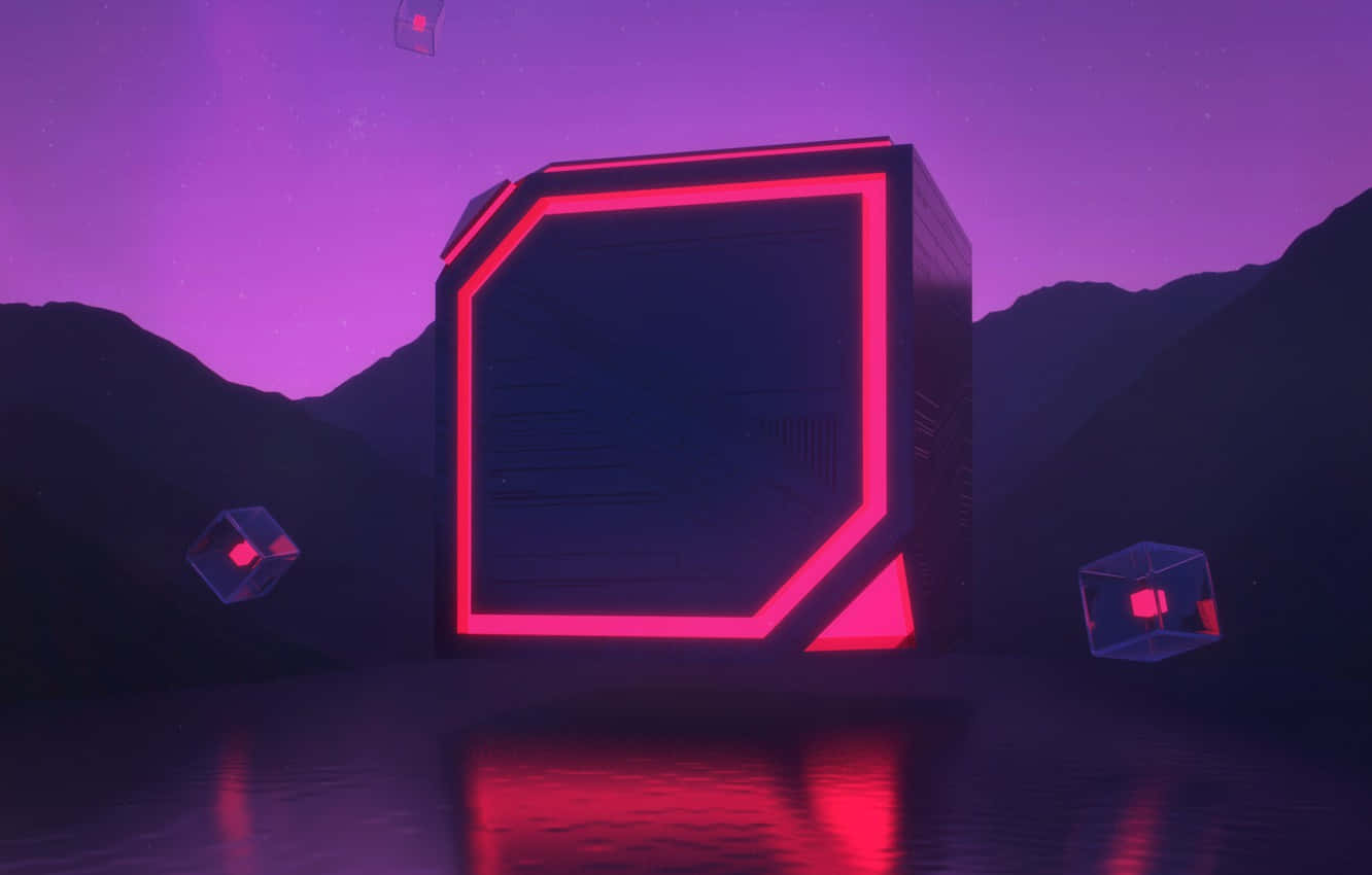 Floating Neon Box Red And Purple Background