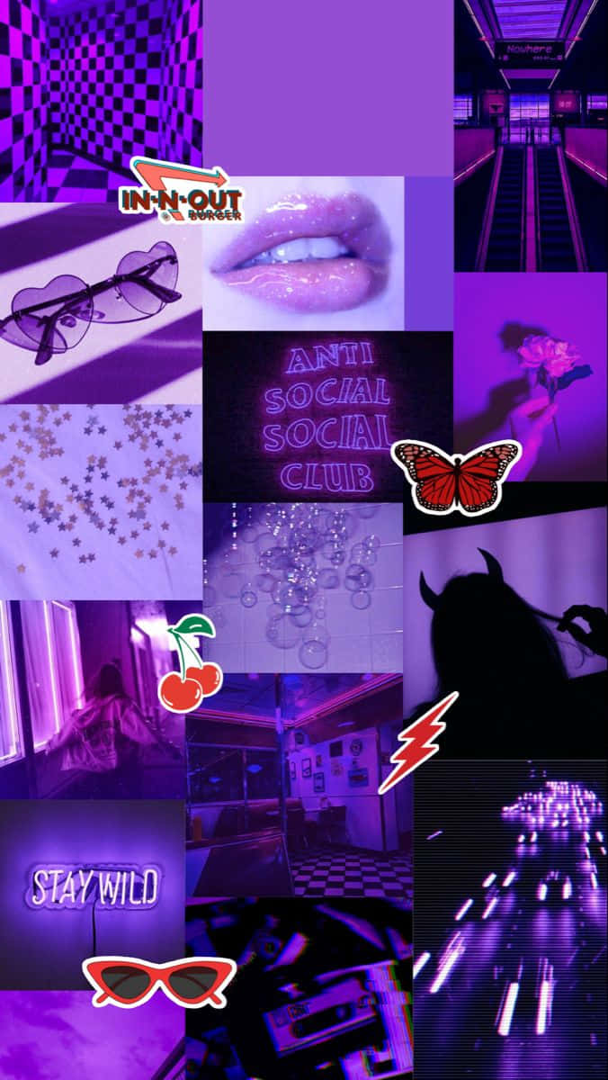 Aesthetic Collage Red And Purple Background