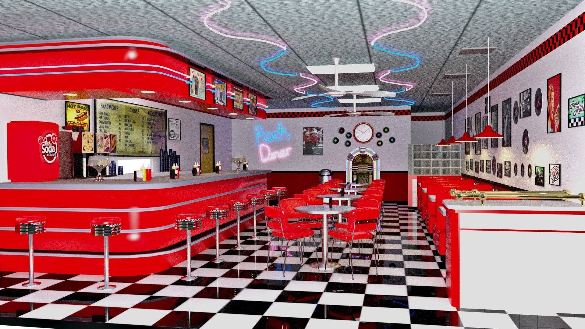 Red And White 50s Diner Wallpaper