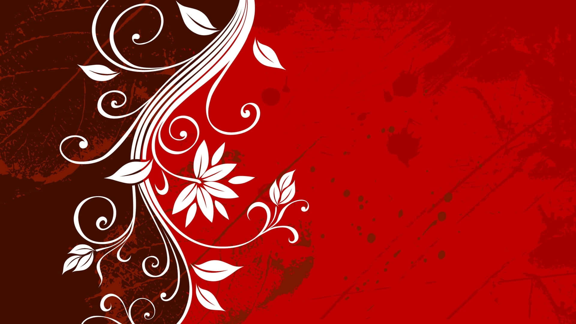 A Red Background With White Flowers And Swirls