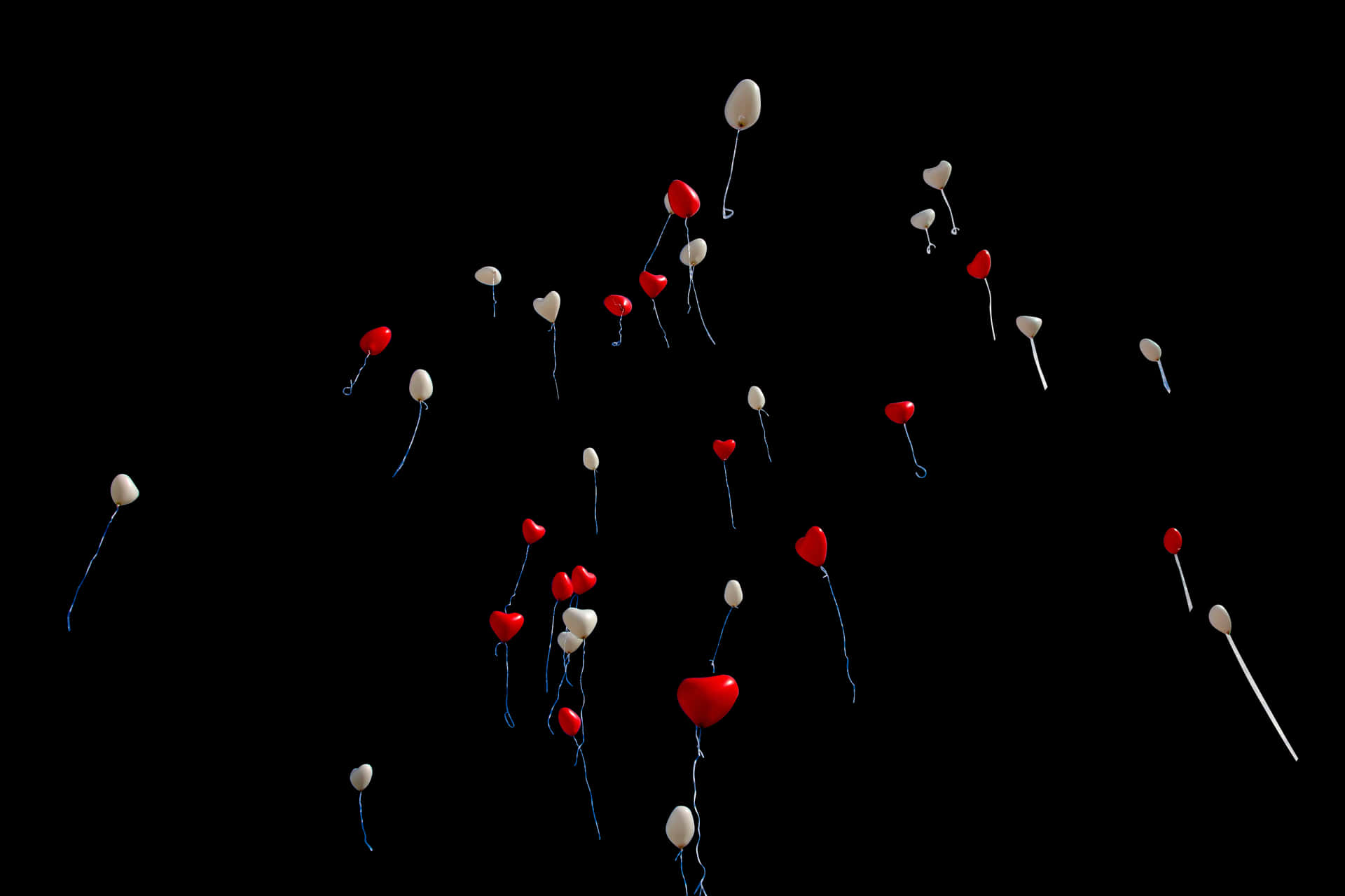 Red_and_ White_ Balloons_on_ Black_ Background PNG