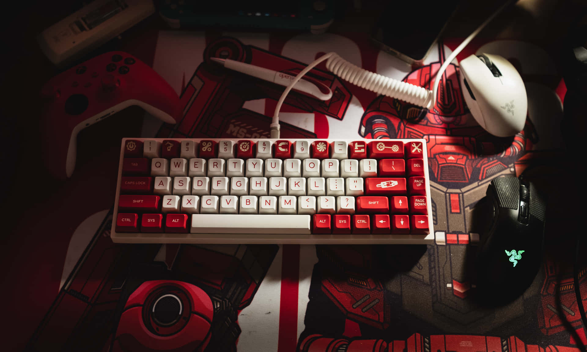 Red And White Gaming Peripheral Controllers Wallpaper