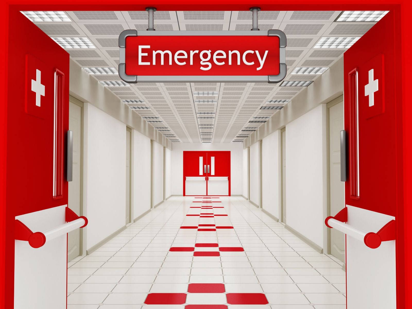 Red And White Hospital Emergency Ward Wallpaper