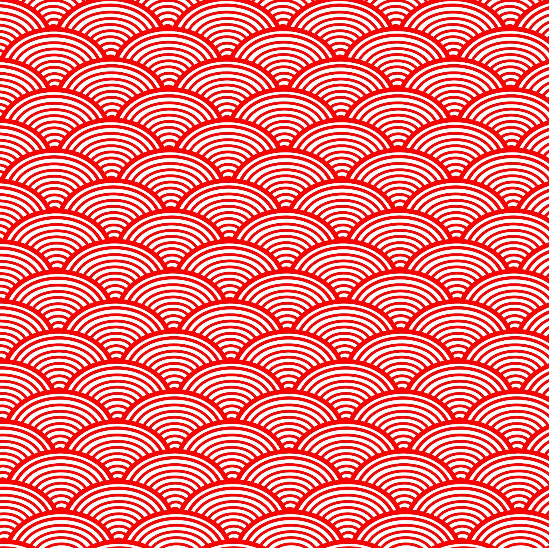 Majestic Red&White Japanese Waves Wallpaper