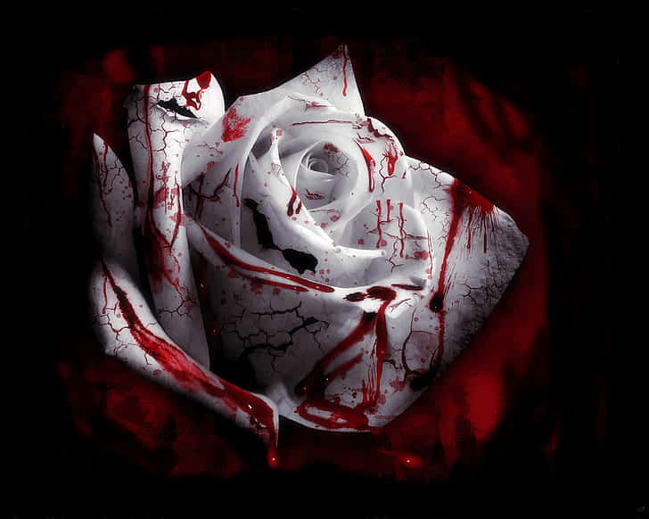 Blodrøde og hvide roser over hele rummet Wallpaper