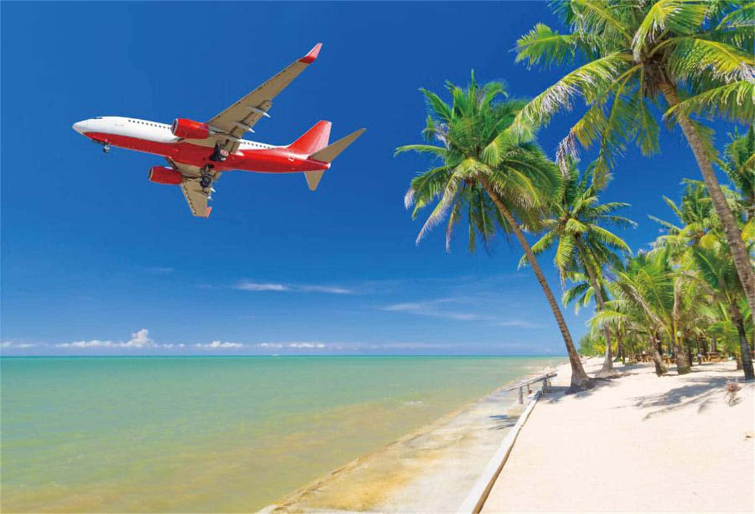 Aviónpequeño Rojo Y Blanco Vuela Sobre La Playa. Fondo de pantalla