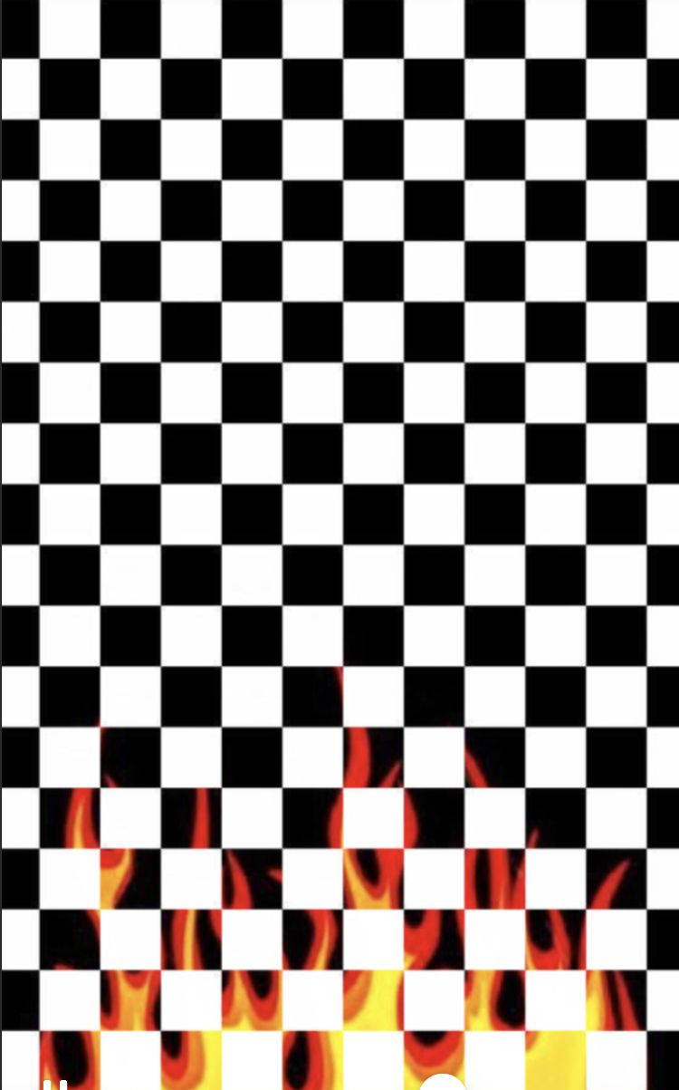 Red And Yellow Flame Black And White Squares Wallpaper