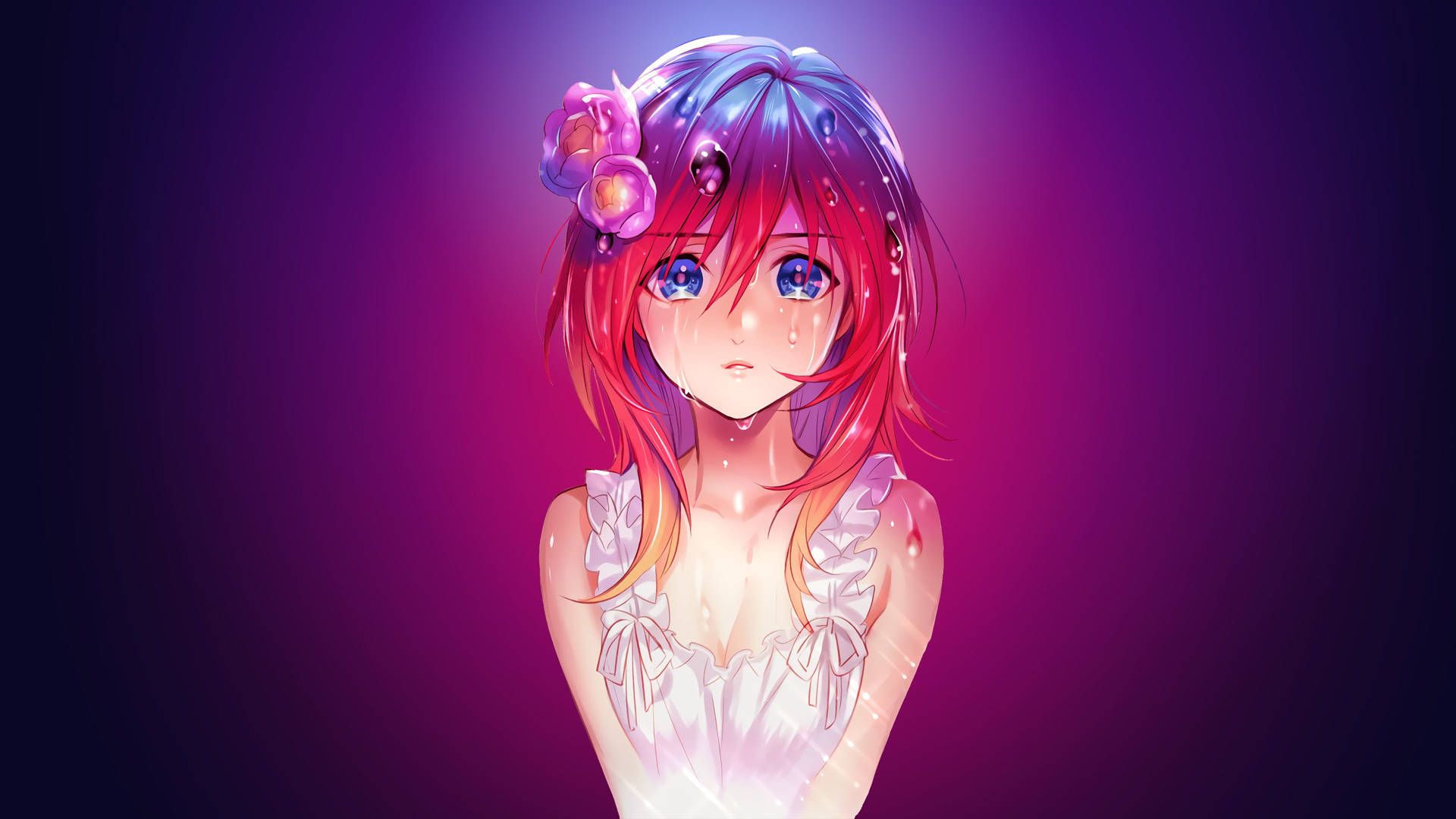 Red Anime Girl Crying Wallpaper