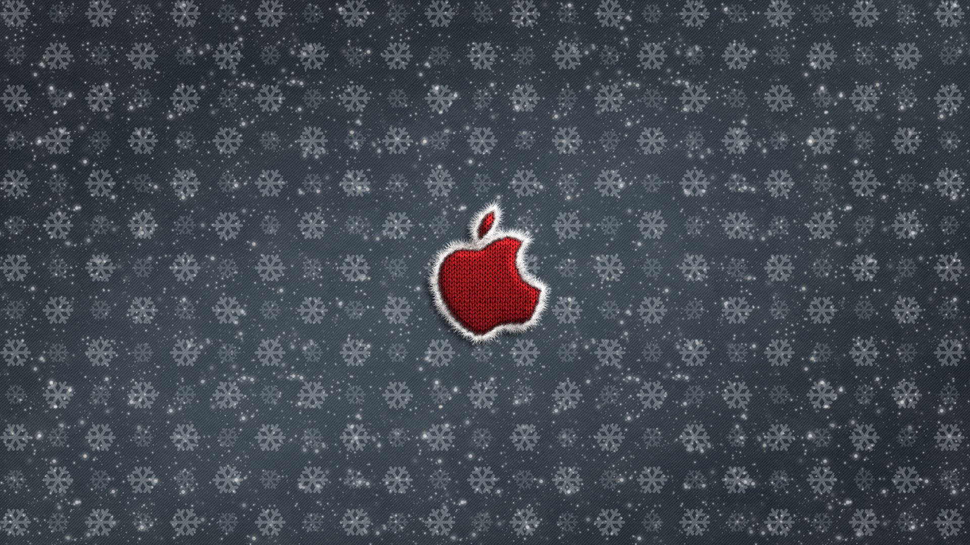 Red Apple Logo With Snowflakes Wallpaper