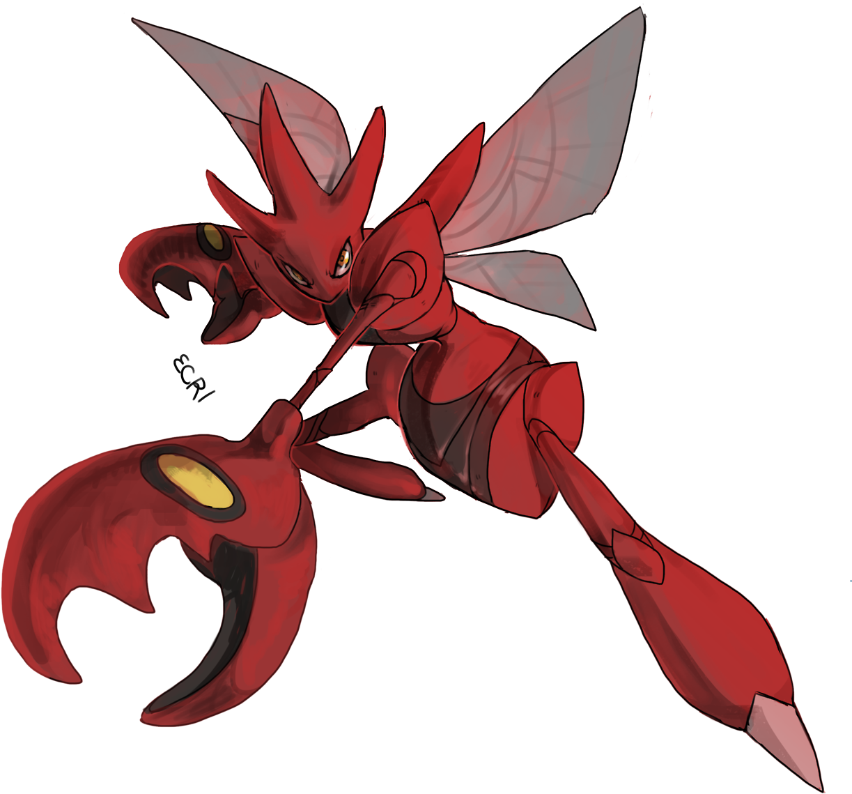 Red Armored Insectoid Character Art PNG