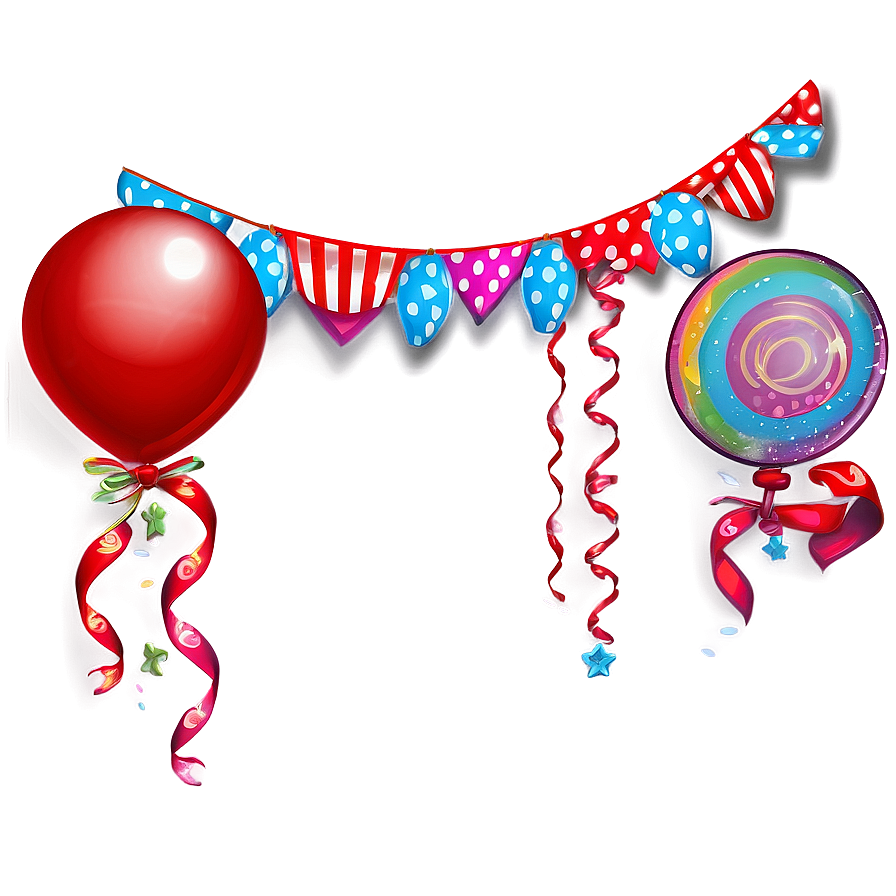 Red Balloons And Streamers Png 06132024 PNG