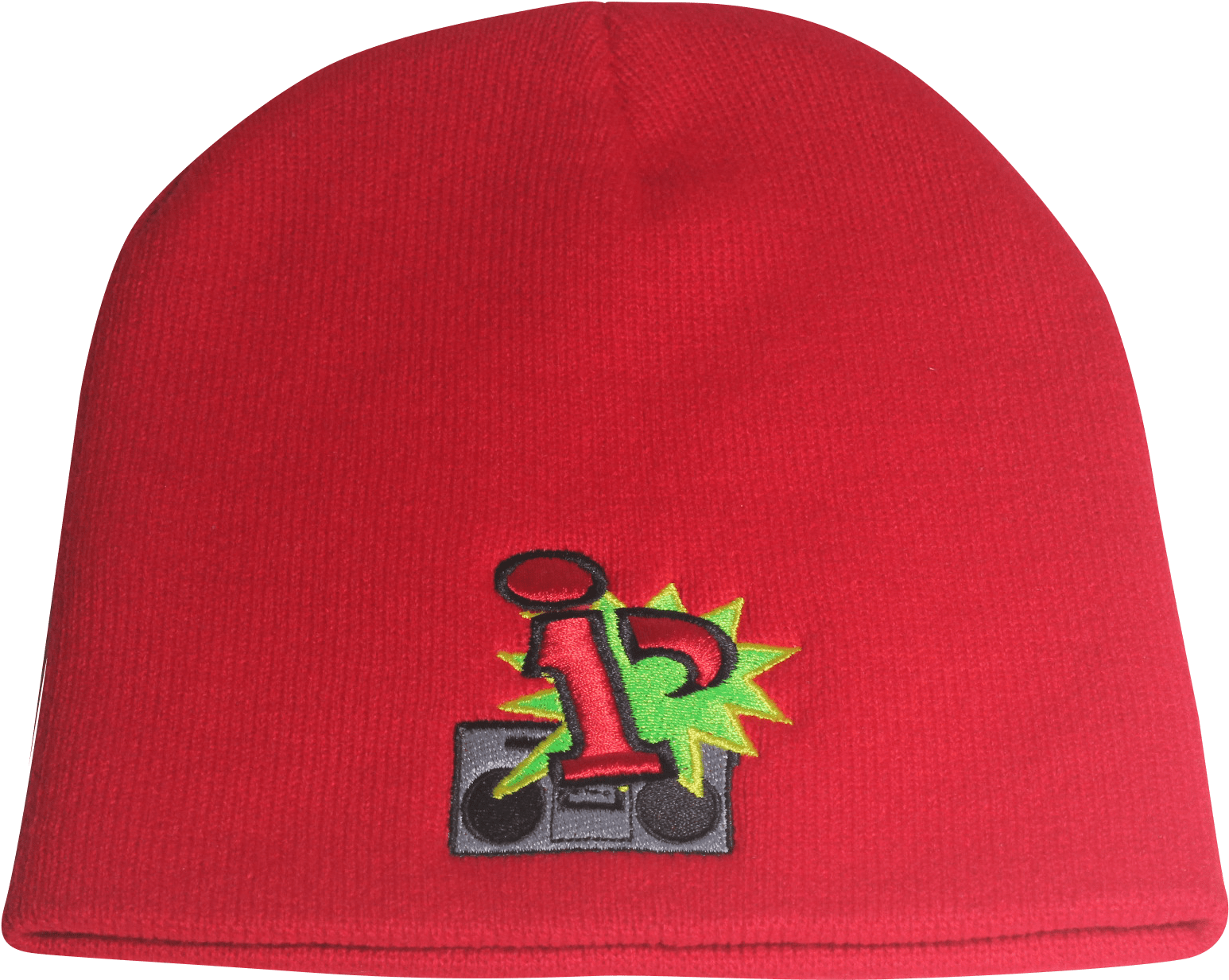 Red Beaniewith Embroidered Design PNG