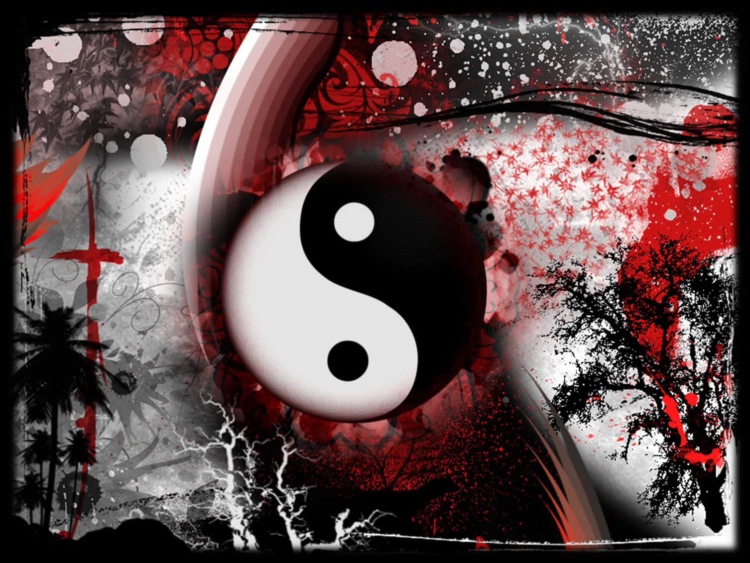 Abstract Artwork in Red Black and White