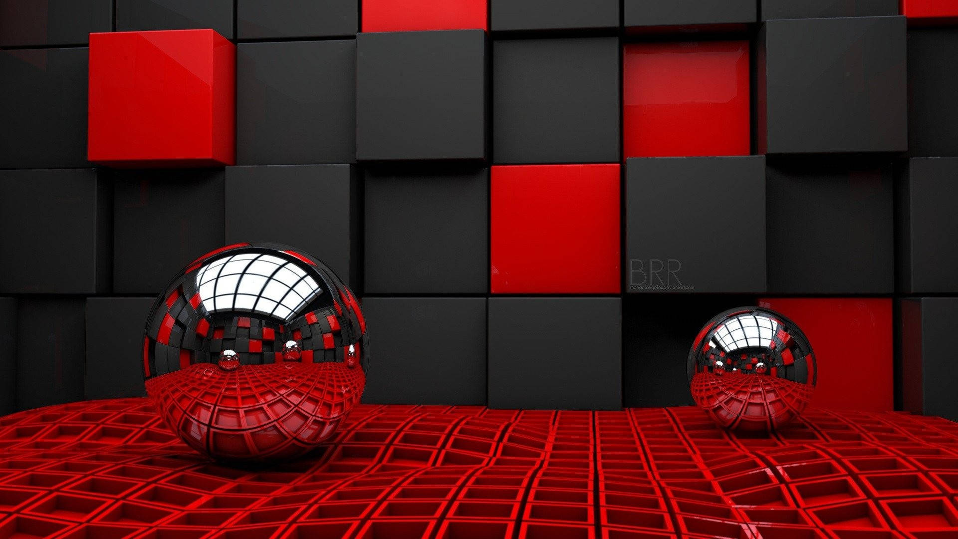 Red Black Cube Pattern 3d Desktop
