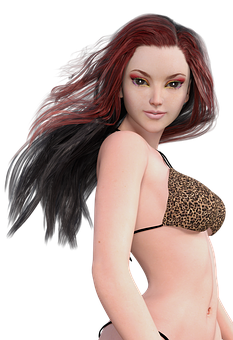 Red Black Hair3 D Model Woman PNG