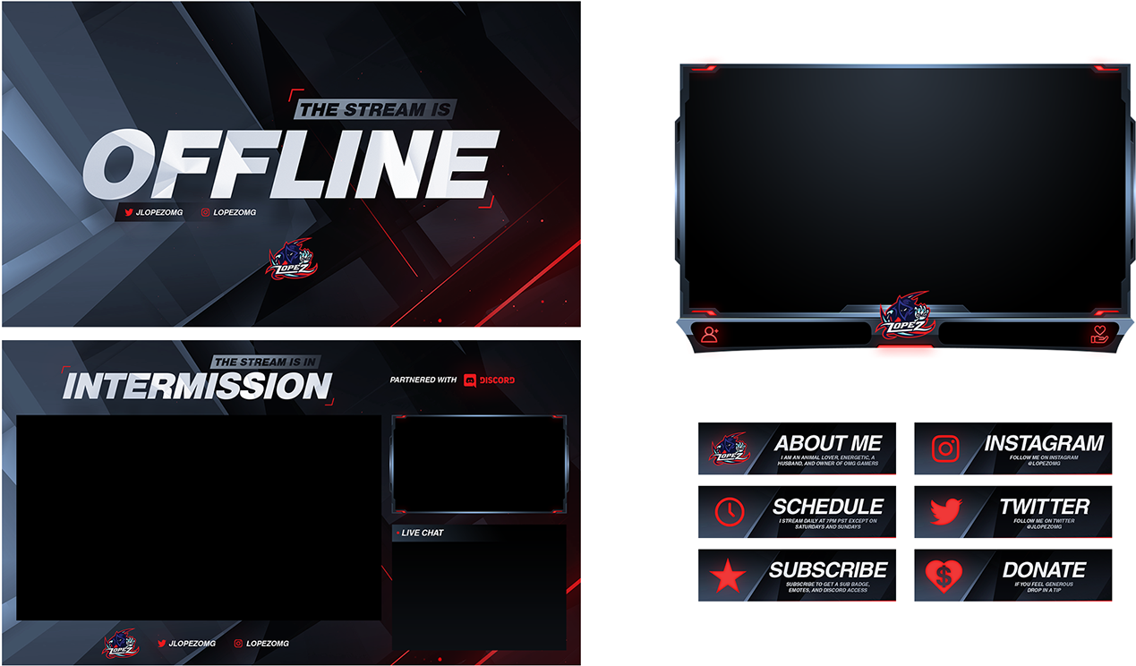 Red Black Stream Overlay Set PNG