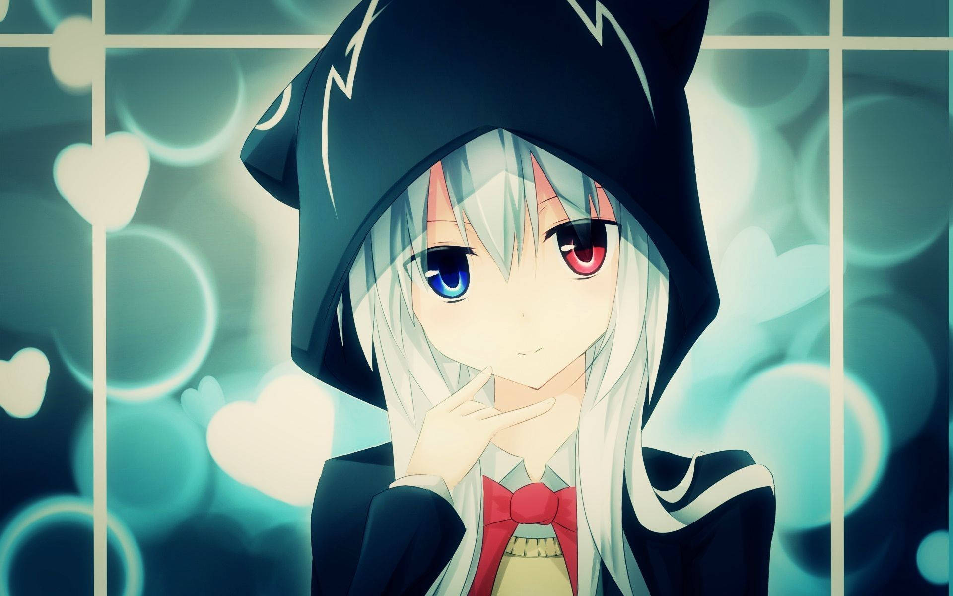 Red & Blue-eyed Anime Girl Hoodie Picture