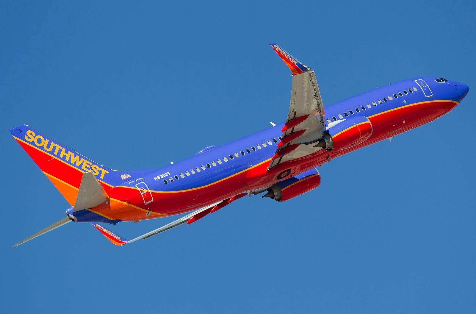 Aviónrojo Azul Southwest Airlines. Fondo de pantalla