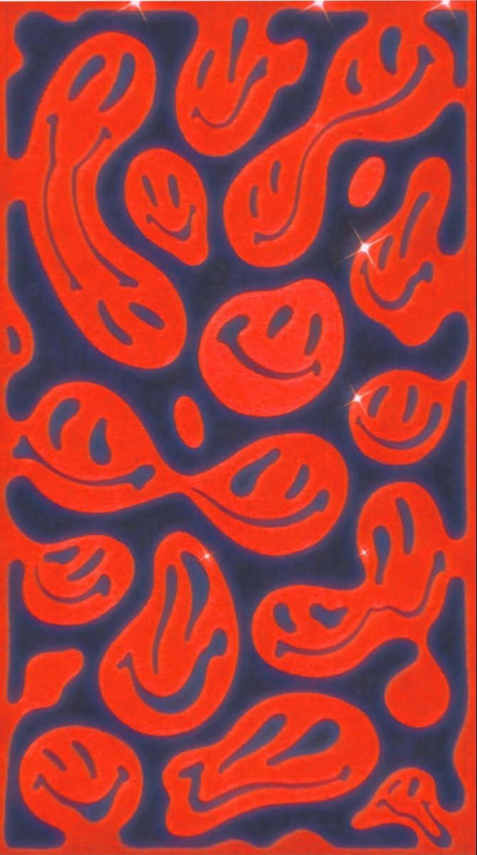 Red Blue Trippy Smiley Face Pattern Wallpaper