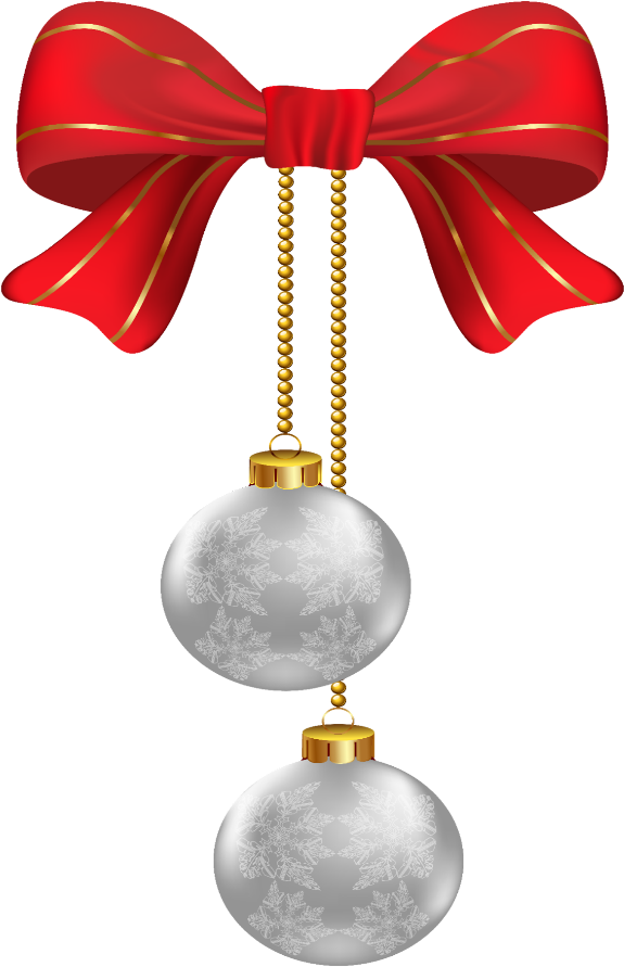 Red Bow Double Christmas Ornaments PNG