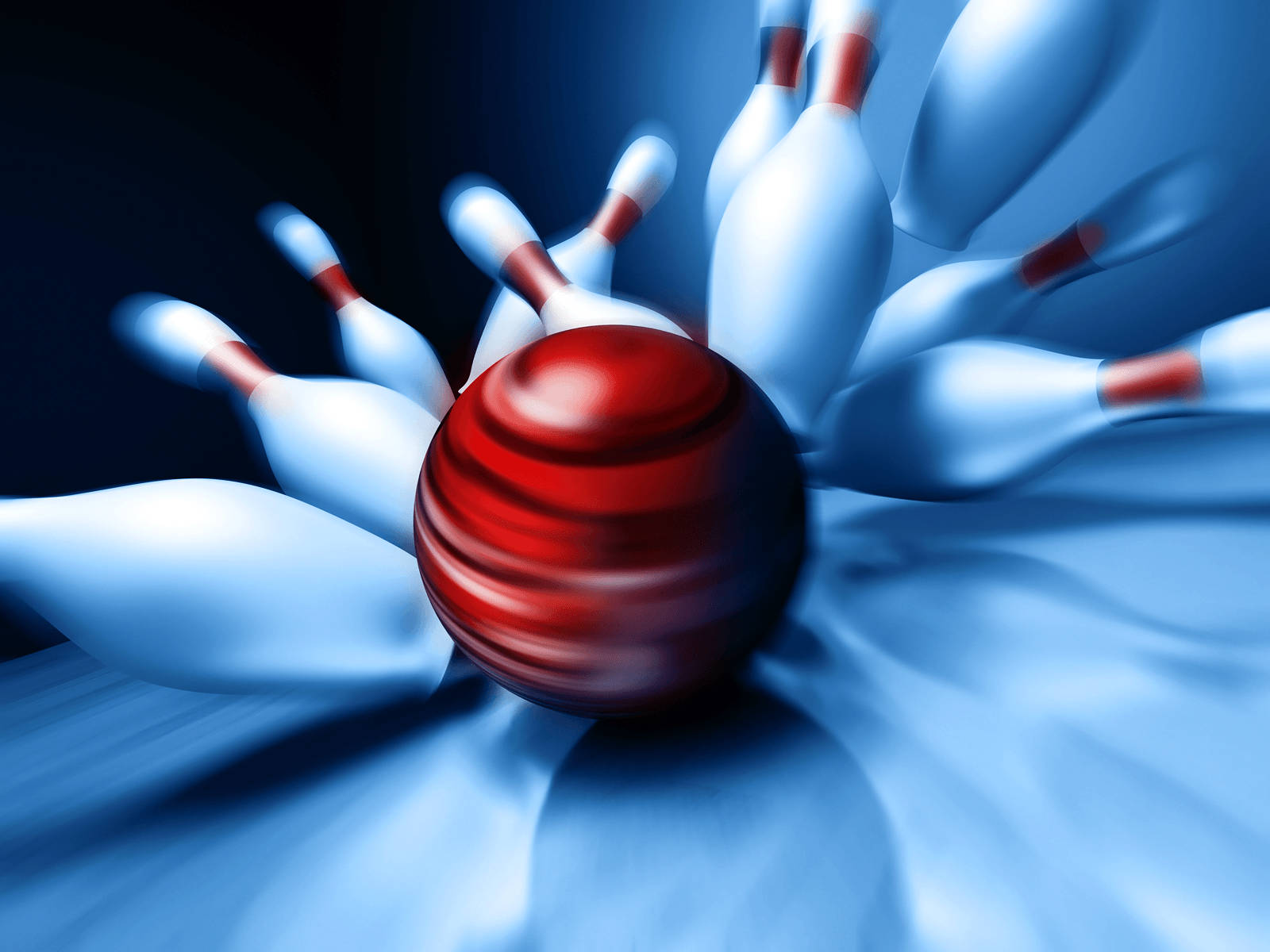 Røde skåle og en bowlingbold på uskarpt blåt baggrund Wallpaper