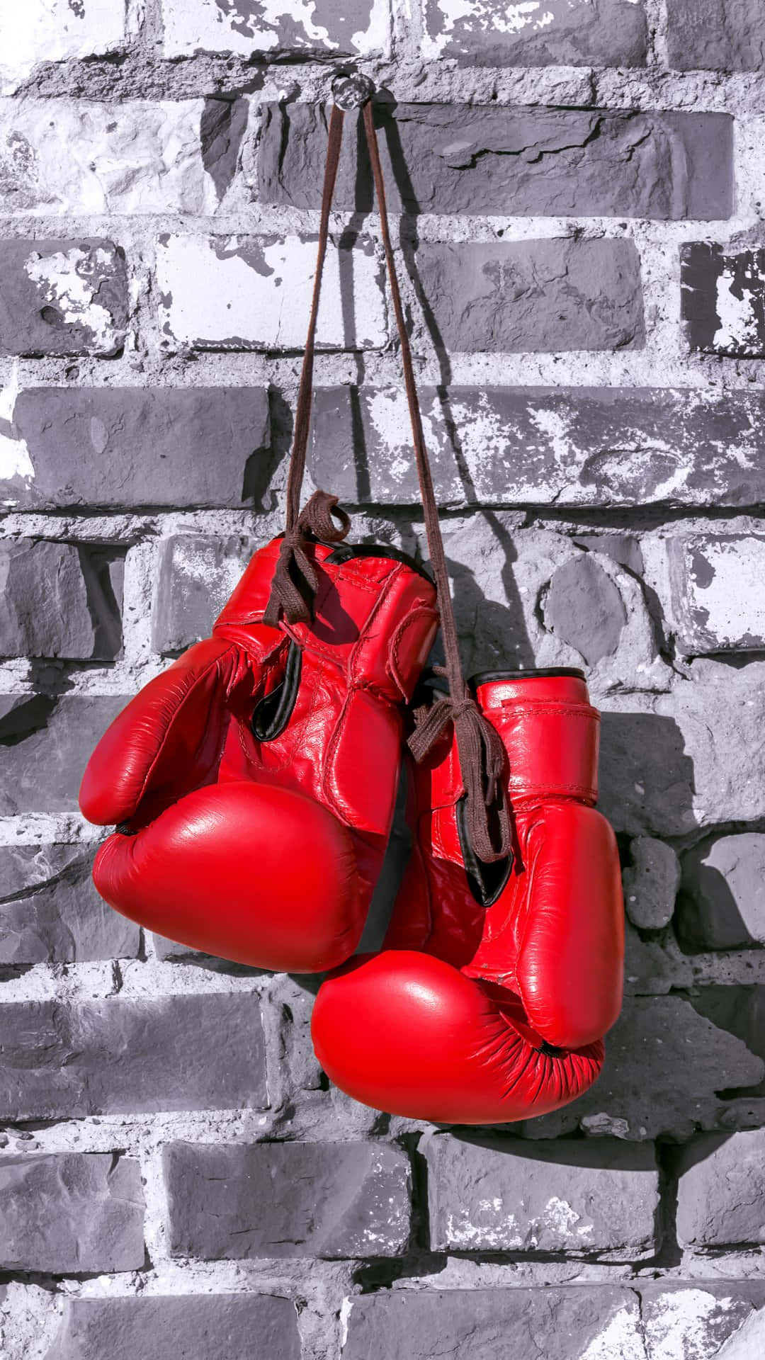 Red Boxing Gloves Hangingon Brick Wall.jpg Wallpaper