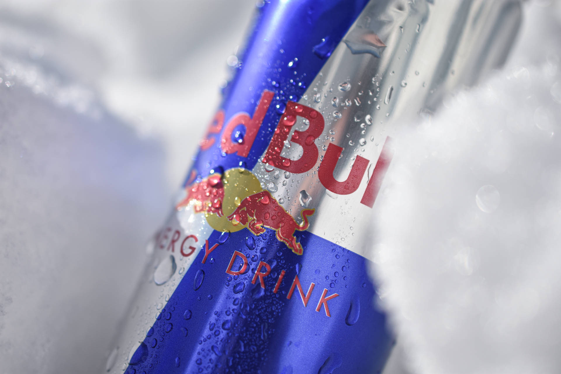 Red Bull Can Snow Macro Wallpaper