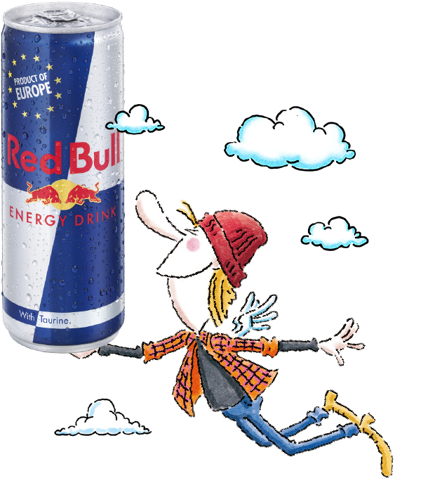 Red Bull Canand Cartoon Figure Flying PNG